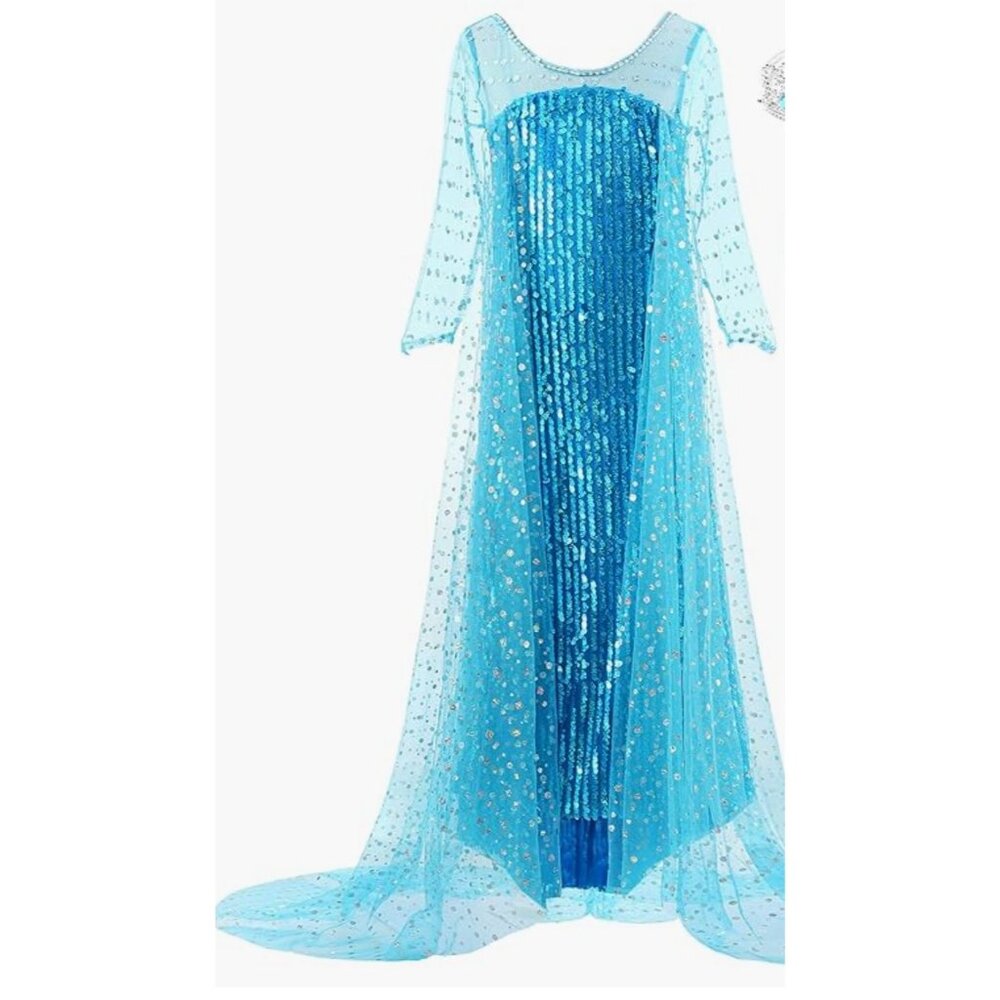 Jerris Frozen Elsa Girls Blue Sequin Princess Dress – Size 150 (US Girls 10-12)